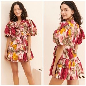 Anthropologie Love The Label Remy Ruffle Wrap Abstract Mini Dress Womens Size: S